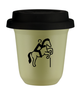 Tasse 150 ml PISTACHE "Équitation 1 (noir)", avec couvercle noir Tasse 150 ml PISTACHE "Équitation 1 (noir)", avec couvercle noir