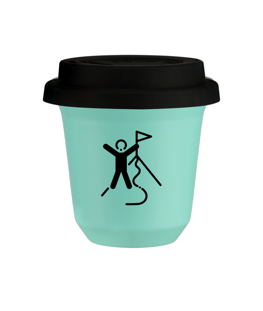 Tasse 80 ml TURQUOISE "Escalade 1", avec couvercle noir