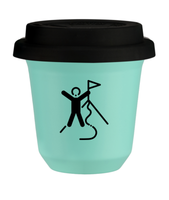 Tasse 80 ml TURQUOISE "Escalade 1 (noir)", avec couvercle noir Tasse 80 ml TURQUOISE "Escalade 1 (noir)", avec couvercle noir