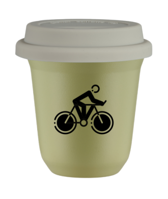 Tasse 150 ml PISTACHE "Cyclisme 2 (noir)", avec couvercle blanc Tasse 150 ml PISTACHE "Cyclisme 2 (noir)", avec couvercle blanc