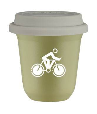 Tasse 150 ml PISTACHE "Cyclisme 2 (blanc)", avec couvercle blanc Tasse 150 ml PISTACHE "Cyclisme 2 (blanc)", avec couvercle blanc