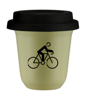 Tasse 150 ml PISTACHE "Cyclisme 3", avec couvercle noir Tasse 150 ml PISTACHE "Cyclisme 3", avec couvercle noir