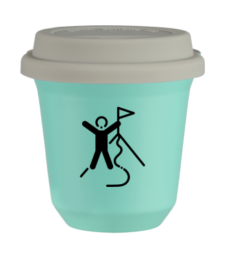 Tasse 80 ml TURQUOISE "Escalade 1 (noir)", avec couvercle blanc Tasse 80 ml TURQUOISE "Escalade 1 (noir)", avec couvercle blanc