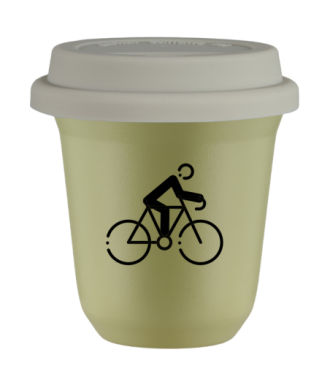 Tasse 150 ml PISTACHE "Cyclisme 3 (noir)", avec couvercle blanc Tasse 150 ml PISTACHE "Cyclisme 3 (noir)", avec couvercle blanc