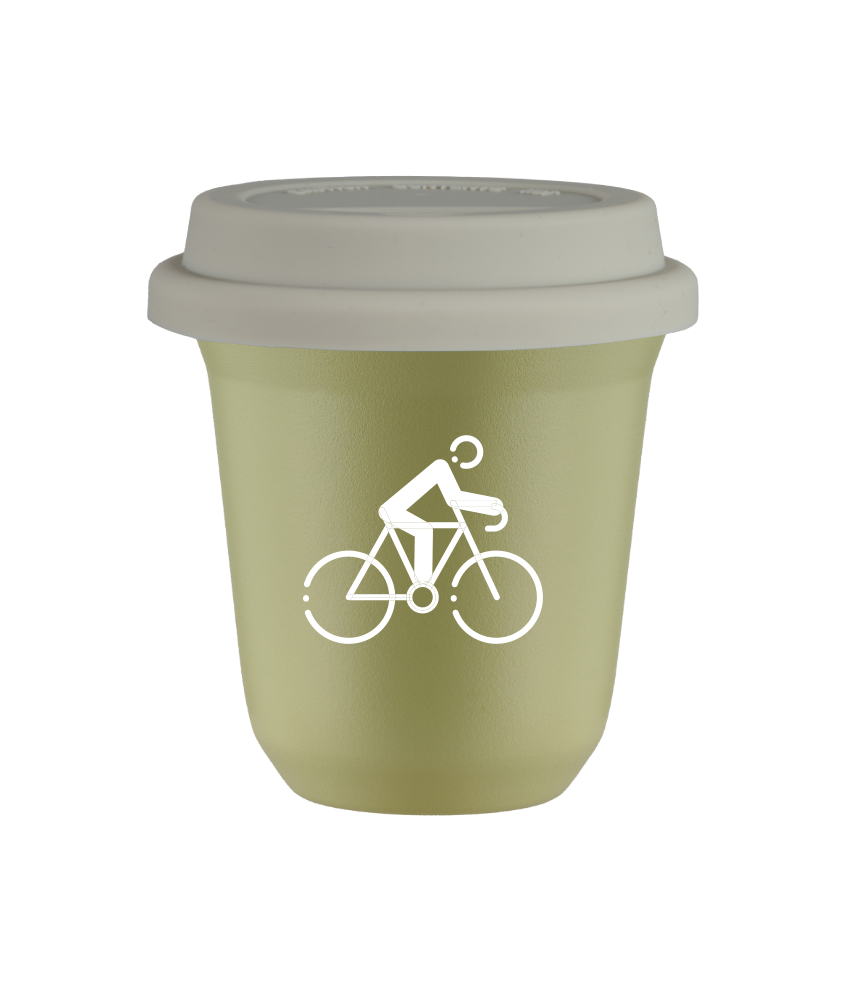 Tasse 150 ml PISTACHE "Cyclisme 3 (blanc)", avec couvercle blanc Tasse 150 ml PISTACHE "Cyclisme 3 (blanc)", avec couvercle blanc