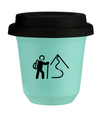 Tasse 80 ml TURQUOISE "Escalade 2", avec couvercle noir Tasse 80 ml TURQUOISE "Escalade 2", avec couvercle noir