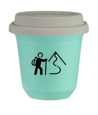 Tasse 80 ml TURQUOISE "Escalade 2", avec couvercle blanc Tasse 80 ml TURQUOISE "Escalade 2", avec couvercle blanc