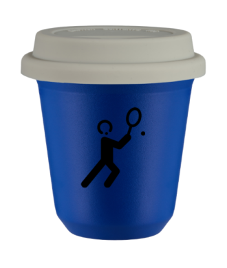 Tasse 150 ml BLEU "Tennis 1", avec couvercle blanc Tasse 150 ml BLEU "Tennis 1", avec couvercle blanc