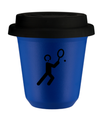 Tasse 150 ml BLEU "Tennis 1 (noir)", avec couvercle noir Tasse 150 ml BLEU "Tennis 1 (noir)", avec couvercle noir