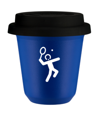 Tasse 150 ml BLEU "Tennis 2 (blanc)", avec couvercle noir Tasse 150 ml BLEU "Tennis 2 (blanc)", avec couvercle noir