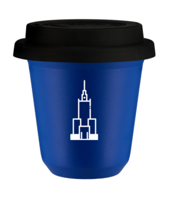 Tasse 150 ml BLEU "Pałac kultury i nauki (blanc)", avec couvercle noir Tasse 150 ml BLEU "Pałac kultury i nauki (blanc)", avec couvercle noir
