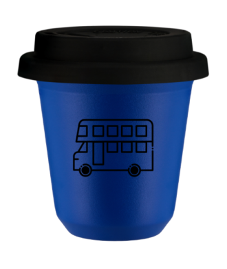 Tasse 150 ml BLEU "Bus", avec couvercle noir Tasse 150 ml BLEU "Bus", avec couvercle noir