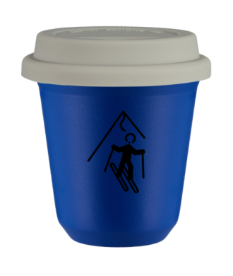 Tasse 150 ml BLEU "Ski (noir)", avec couvercle blanc Tasse 150 ml BLEU "Ski (noir)", avec couvercle blanc