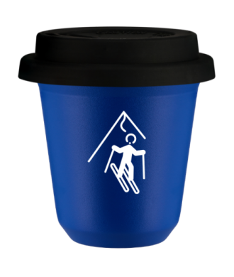 Tasse 150 ml BLEU "Ski (blanc)", avec couvercle noir Tasse 150 ml BLEU "Ski (blanc)", avec couvercle noir
