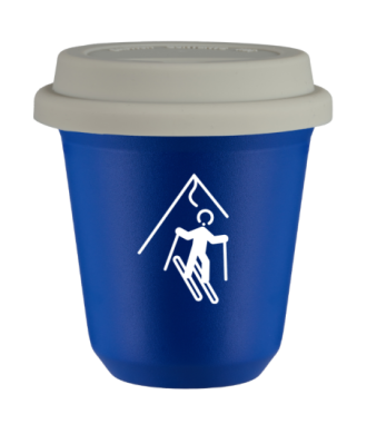 Tasse 150 ml BLEU "Ski (blanc)", avec couvercle blanc Tasse 150 ml BLEU "Ski (blanc)", avec couvercle blanc