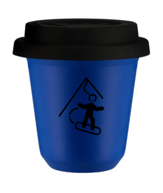 Tasse 150 ml BLEU "Snowboard", avec couvercle noir Tasse 150 ml BLEU "Snowboard", avec couvercle noir