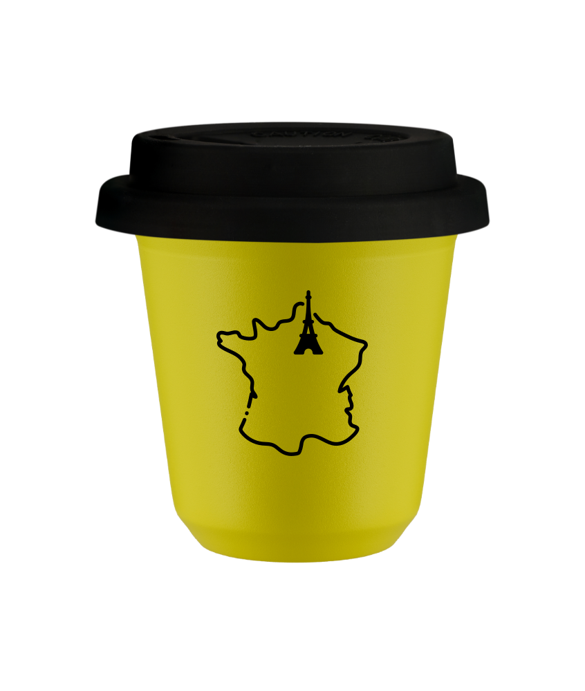 Tasse 150 ml JAUNE "France", avec couvercle noir Tasse 150 ml JAUNE "France", avec couvercle noir