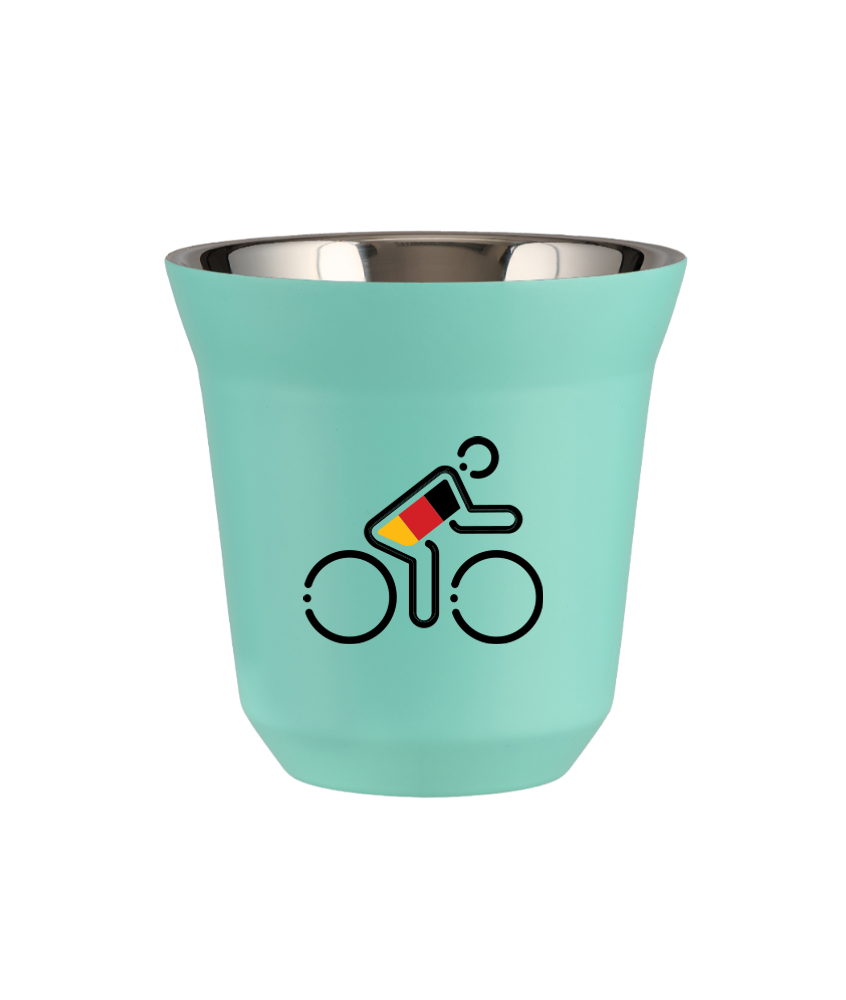 Tasse 80 ml TURQUOISE "Cycliste aux couleurs allemandes (noir)"