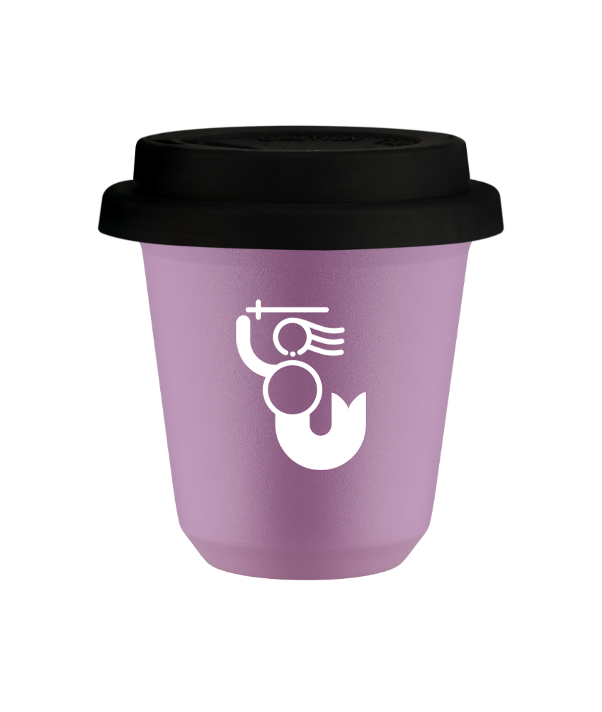 Tasse 150 ml LILAS "WARSZAWSKA SYRENKA (blanc)", avec couvercle noir Tasse 150 ml LILAS "WARSZAWSKA SYRENKA (blanc)", avec couvercle noir