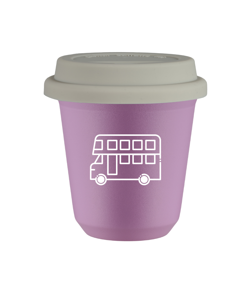 Tasse 150 ml LILAS "Bus (blanc)", avec couvercle blanc