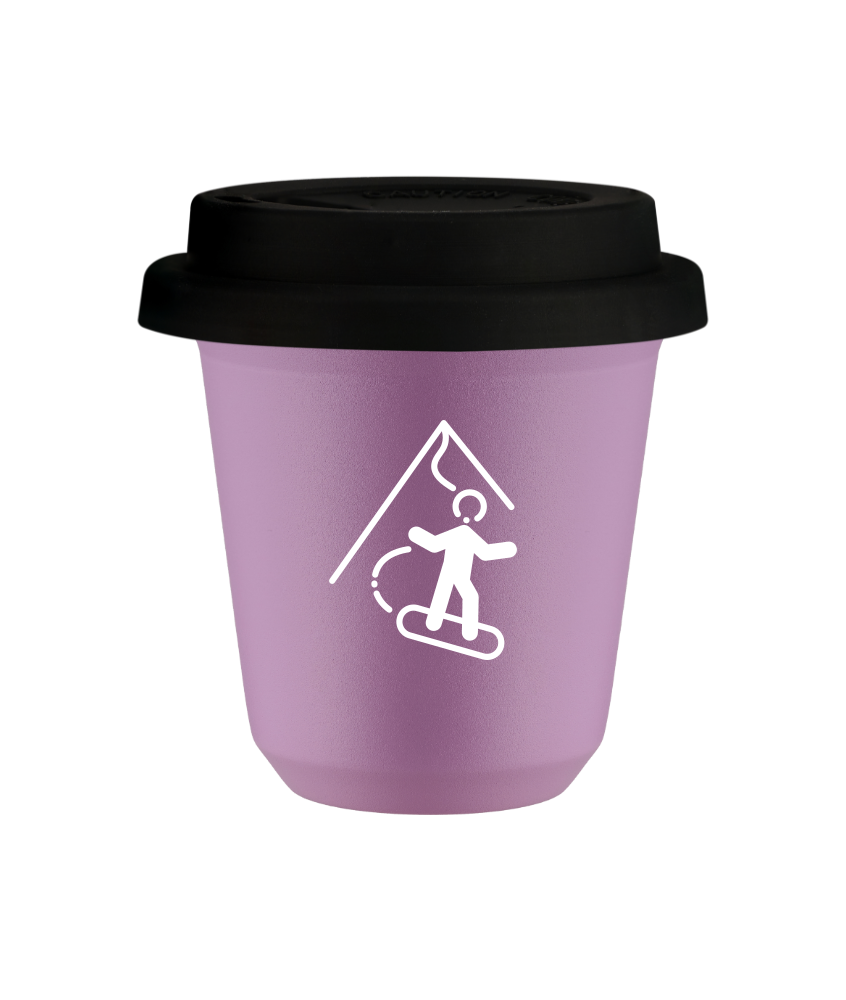 Tasse 150 ml LILAS "Snowboard (blanc)", avec couvercle noir Tasse 150 ml LILAS "Snowboard (blanc)", avec couvercle noir