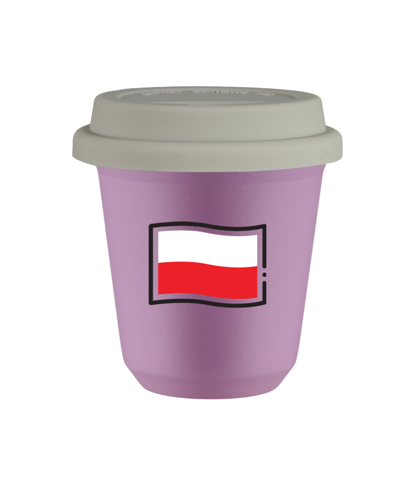 Tasse 150 ml LILAS "Drapeau polonais (noir)", avec couvercle blanc Tasse 150 ml LILAS "Drapeau polonais (noir)", avec couvercle blanc