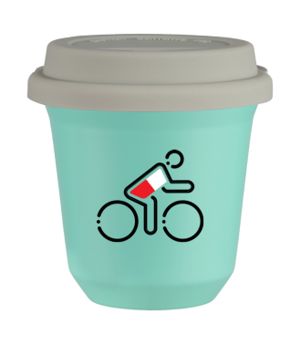 Tasse 80 ml TURQUOISE "Cycliste aux couleurs polonaises", avec couvercle blanc Tasse 80 ml TURQUOISE "Cycliste aux couleurs polonaises", avec couvercle blanc