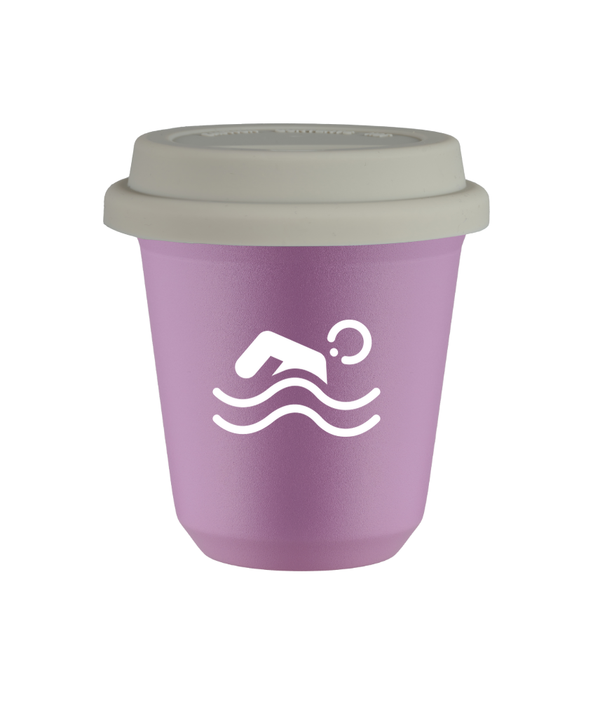 Tasse 150 ml LILAS "Natation (blanc)", avec couvercle blanc Tasse 150 ml LILAS "Natation (blanc)", avec couvercle blanc