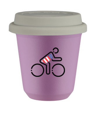 Tasse 150 ml LILAS "Cycliste aux couleurs britanniques (noir)", avec couvercle blanc Tasse 150 ml LILAS "Cycliste aux couleurs britanniques (noir)", avec couvercle blanc