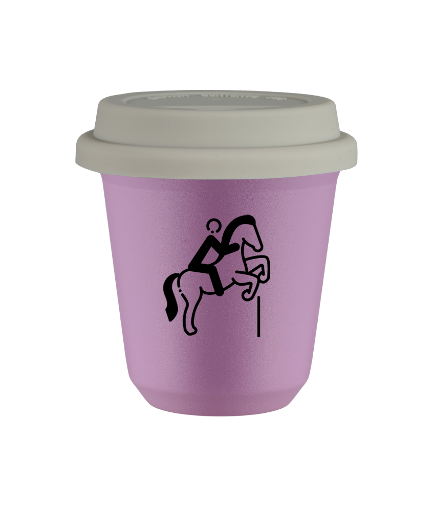 Tasse 150 ml LILAS "Équitation 1 (noir)", avec couvercle blanc