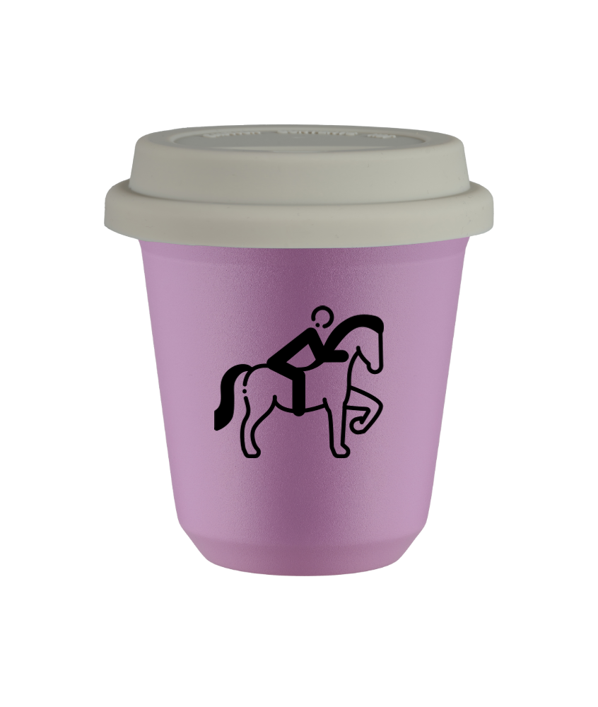 Tasse 150 ml LILAS "Équitation 2", avec couvercle blanc Tasse 150 ml LILAS "Équitation 2", avec couvercle blanc