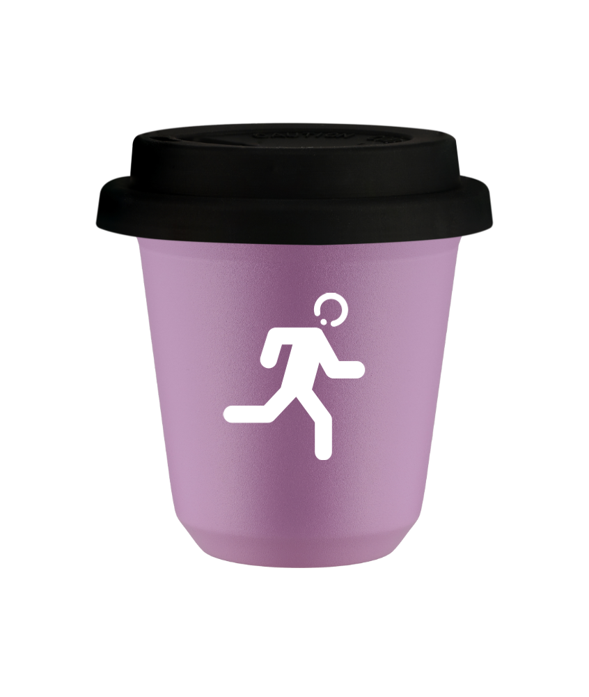 Tasse 150 ml LILAS "Coureur (blanc)", avec couvercle noir Tasse 150 ml LILAS "Coureur (blanc)", avec couvercle noir