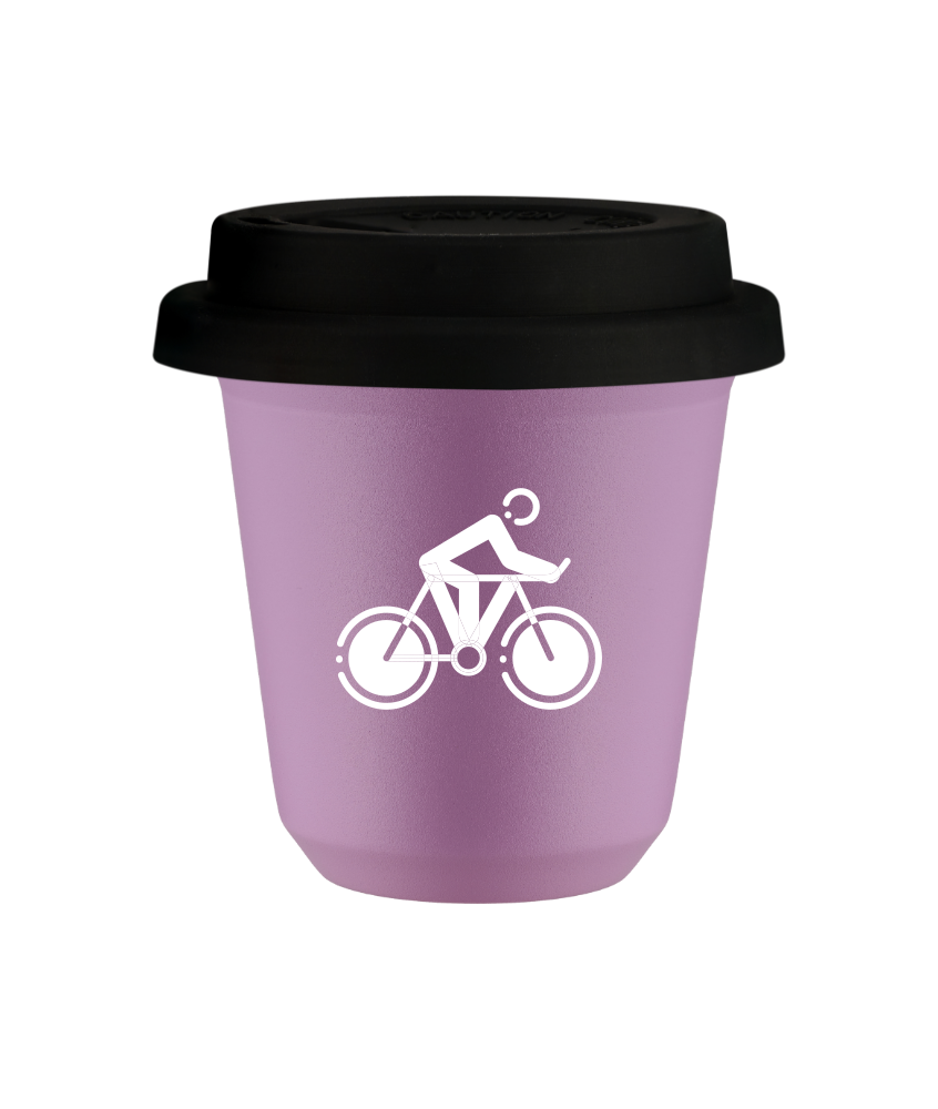 Tasse 150 ml LILAS "Cyclisme 2 (blanc)", avec couvercle noir