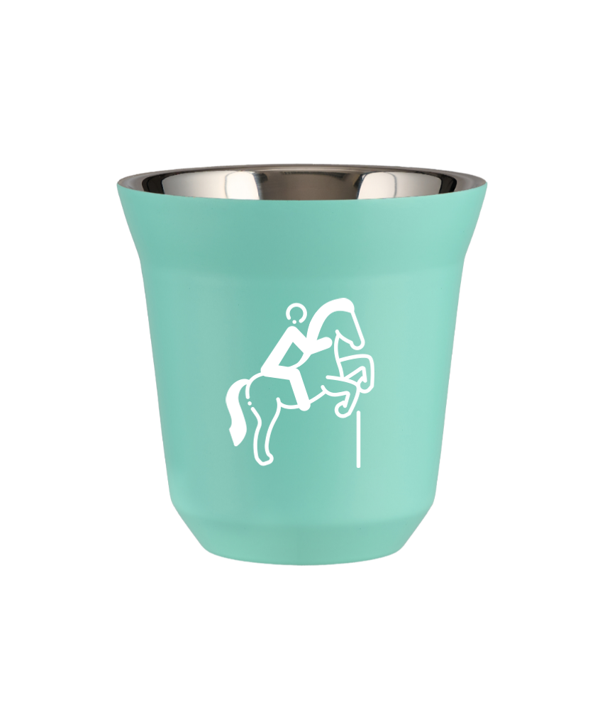 Tasse 80 ml TURQUOISE "Équitation 1 (blanc)"