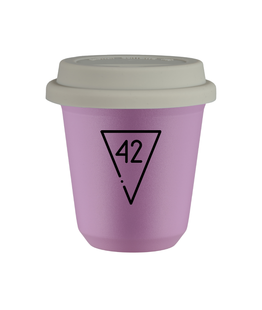 Tasse 150 ml LILAS "42 (noir)", avec couvercle blanc