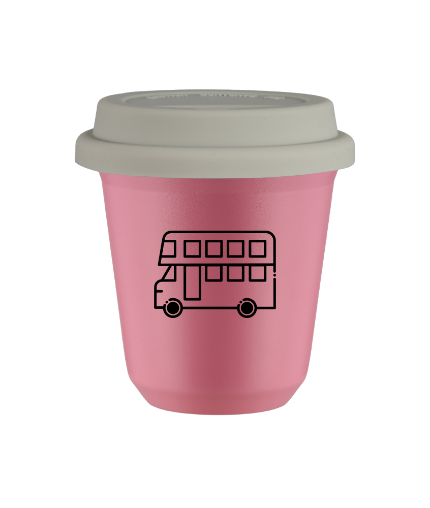Tasse 150 ml ROSE "Bus (noir)", avec couvercle blanc Tasse 150 ml ROSE "Bus (noir)", avec couvercle blanc