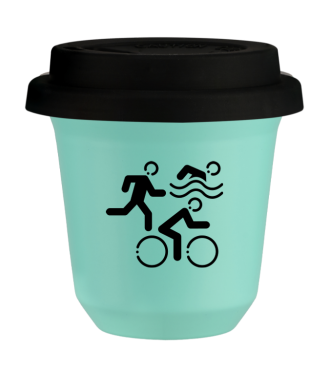 Tasse 80 ml TURQUOISE "Sports (noir)", avec couvercle noir Tasse 80 ml TURQUOISE "Sports (noir)", avec couvercle noir