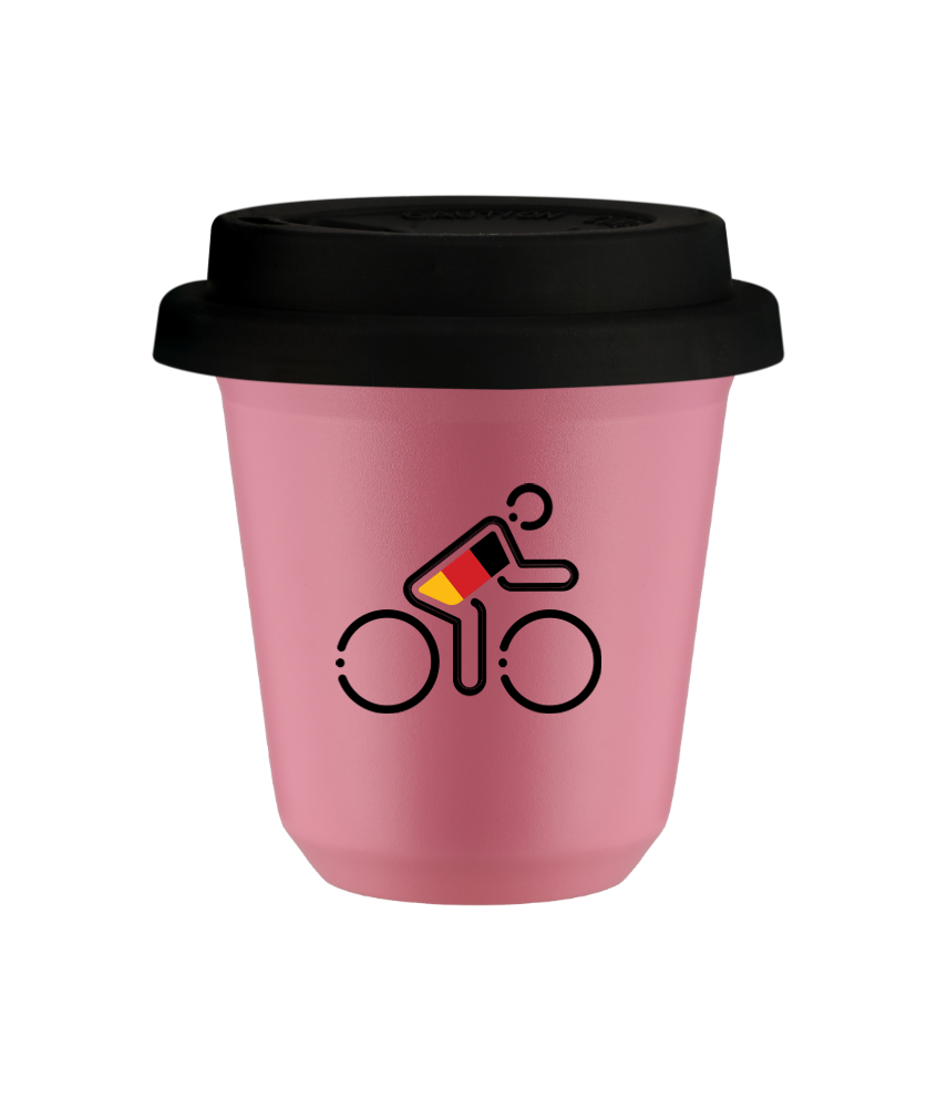 Tasse 150 ml ROSE "Cycliste aux couleurs allemandes", avec couvercle noir