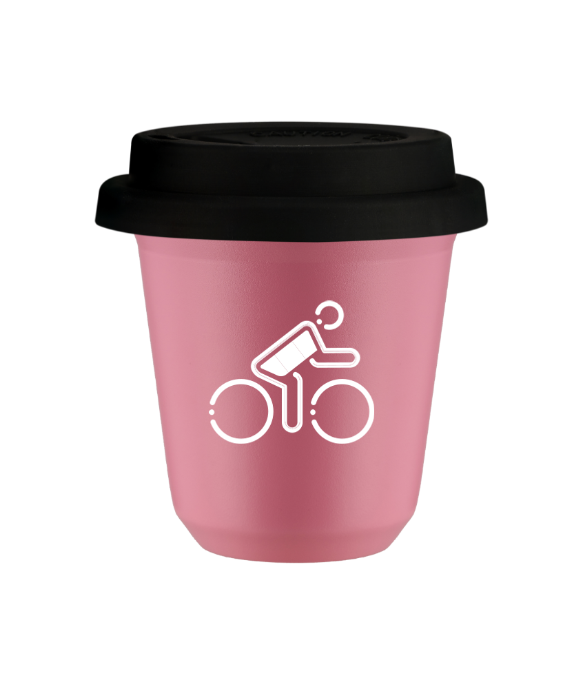 Tasse 150 ml ROSE "Cycliste aux couleurs allemandes (blanc)", avec couvercle noir