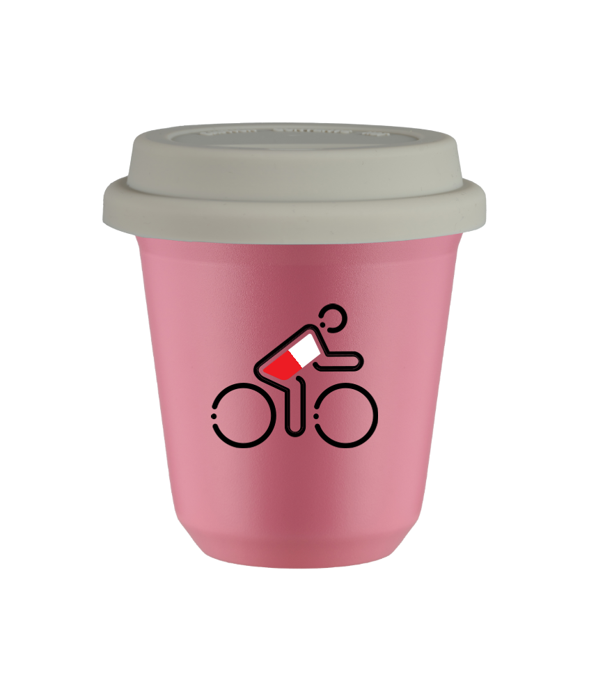 Tasse 150 ml ROSE "Cycliste aux couleurs polonaises (noir)", avec couvercle blanc