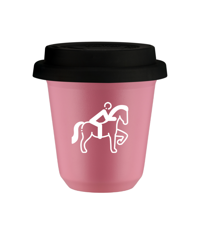 Tasse 150 ml ROSE "Équitation 2 (blanc)", avec couvercle noir