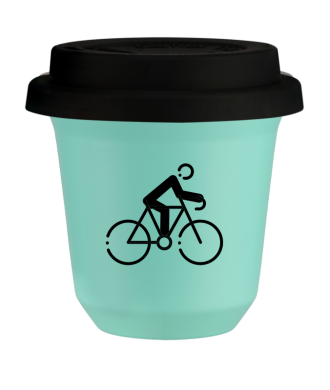 Tasse 80 ml TURQUOISE "Cyclisme 3", avec couvercle noir Tasse 80 ml TURQUOISE "Cyclisme 3", avec couvercle noir