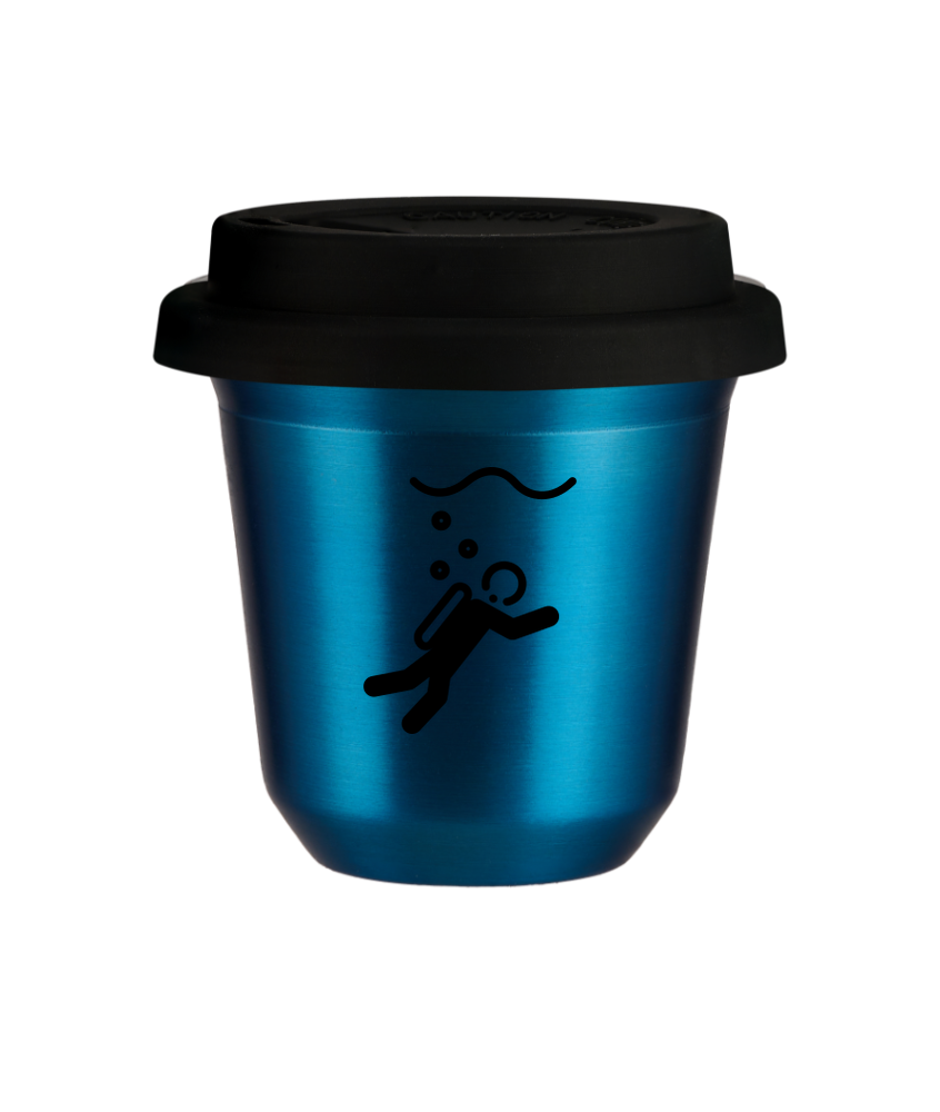 Tasse 240 ml BLEU MÉTALLIQUE "Plongée (noir)", avec couvercle noir Tasse 240 ml BLEU MÉTALLIQUE "Plongée (noir)", avec couvercle noir