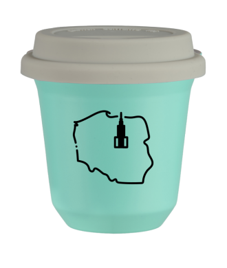 Tasse 80 ml TURQUOISE "Pologne", avec couvercle blanc Tasse 80 ml TURQUOISE "Pologne", avec couvercle blanc