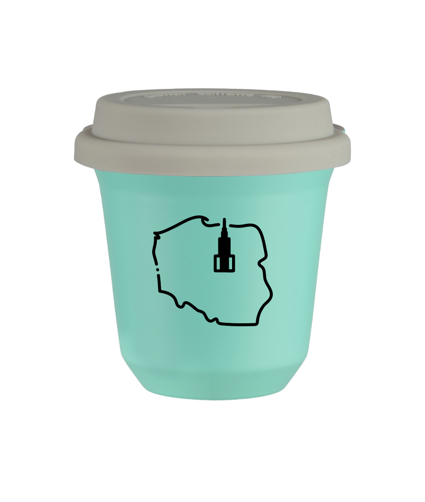 Tasse 80 ml TURQUOISE "Pologne", avec couvercle blanc