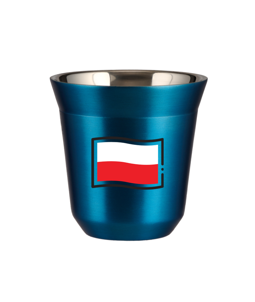 Tasse 240 ml BLEU MÉTALLIQUE "Drapeau polonais (noir)" Tasse 240 ml BLEU MÉTALLIQUE "Drapeau polonais (noir)"