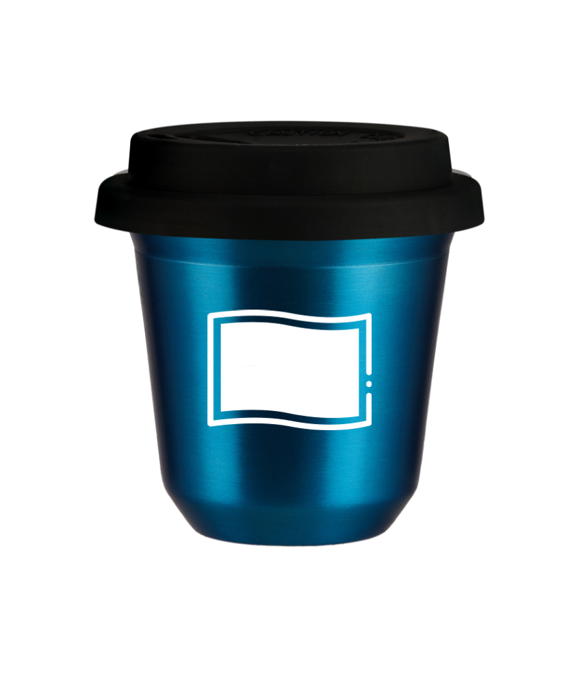 Tasse 240 ml BLEU MÉTALLIQUE "Drapeau polonais (blanc)", avec couvercle noir Tasse 240 ml BLEU MÉTALLIQUE "Drapeau polonais (blanc)", avec couvercle noir
