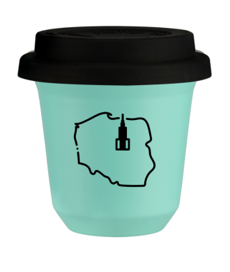 Tasse 80 ml TURQUOISE "Pologne (noir)", avec couvercle noir Tasse 80 ml TURQUOISE "Pologne (noir)", avec couvercle noir