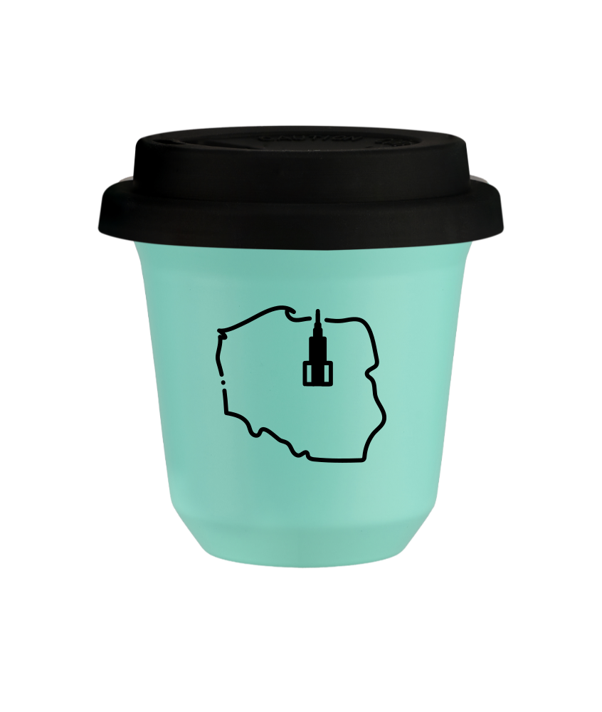 Tasse 80 ml TURQUOISE "Pologne (noir)", avec couvercle noir