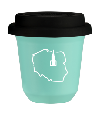 Tasse 80 ml TURQUOISE "Pologne (blanc)", avec couvercle noir Tasse 80 ml TURQUOISE "Pologne (blanc)", avec couvercle noir
